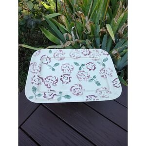 Rare Vintage Hartstone Pottery Pink Cabbage Rose Serving Tray, 16×11